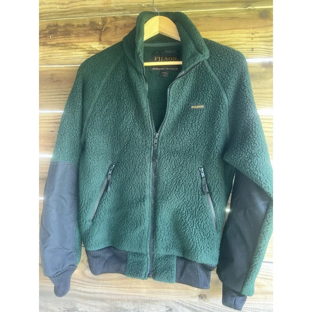 $195 Men's Sherpa Fleece Bomber Jacket - Fir XS Vintage